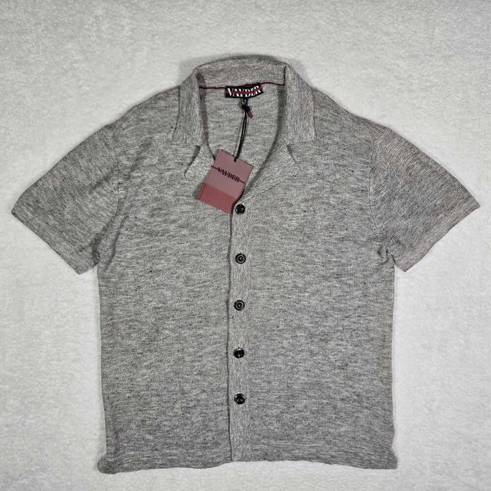 $425 VAYDER Mens Large Gianni Knit Linen Cotton Blend Cuban Sweater Button Shirt